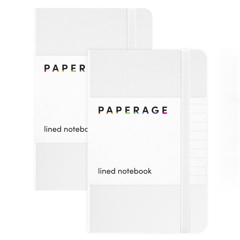 PAPERAGE Lined Pocket Journal Notebook, 2 Pack, (White), 160 Pages, Small Notebook, 3.6 inches x 5.6 inches - 100 GSM Thick Paper, Hardcover - Image 1